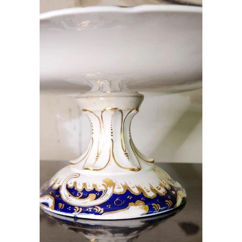 Antique Coalport Hand Painted Game Bird Compote Floral Cobalt Gold Tazza Comport
